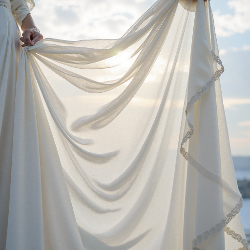 新婚夫妇婚纱照，浪漫海边背景，两人深情对望，幸福洋溢